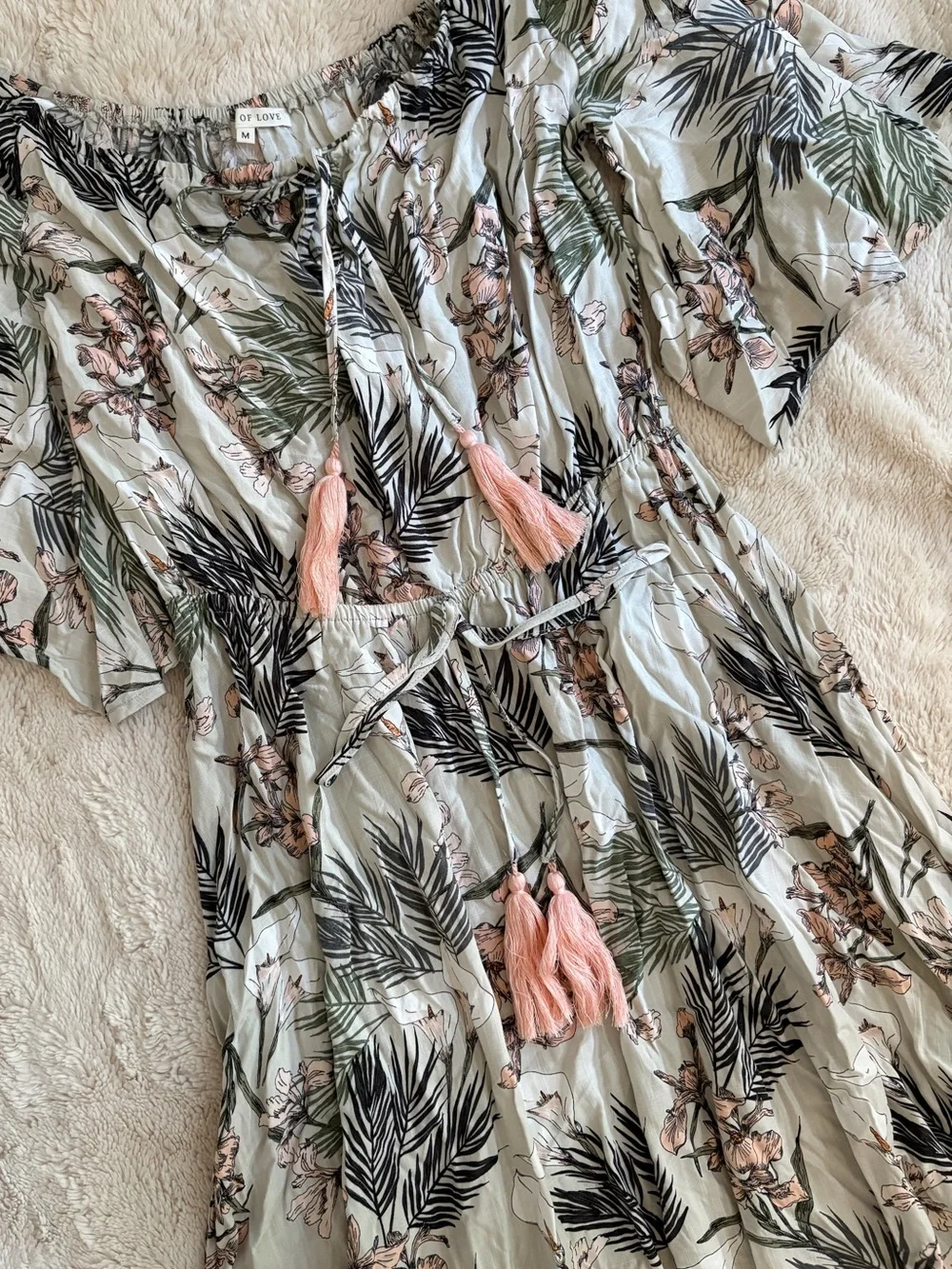 Anthropologie Label of Love Tropical Floral Tassel Tie Boho Maxi Dress Medium